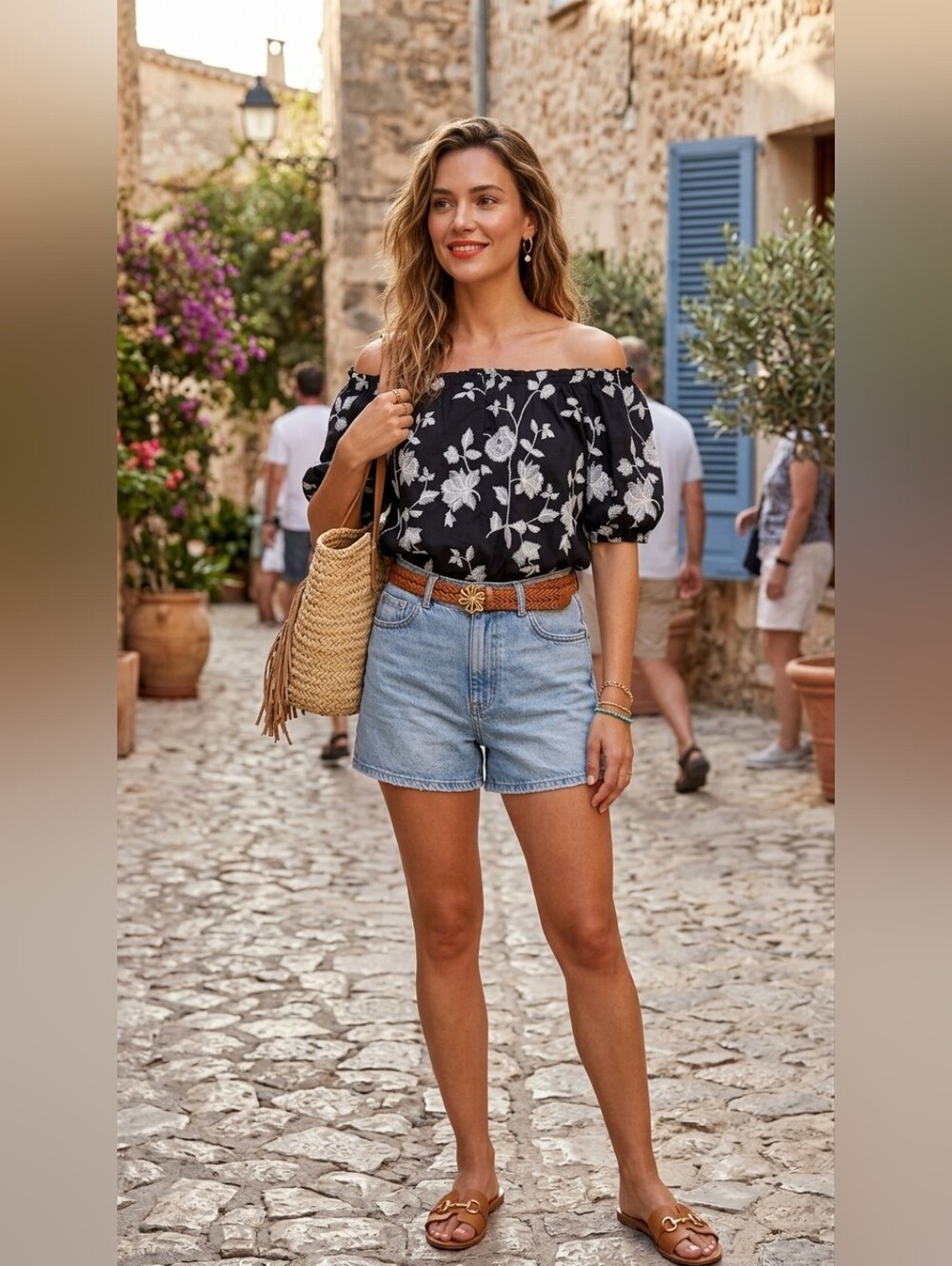 Black Floral Embroidered Off-the-Shoulder Top